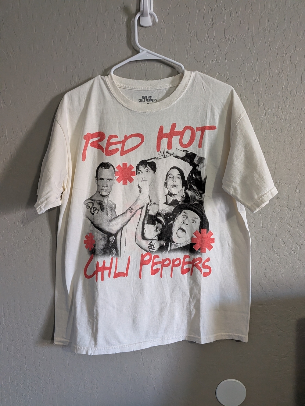 Red Hot Chili Peppers White Graphic Band Tee with Red Print - Picture 1 of 3